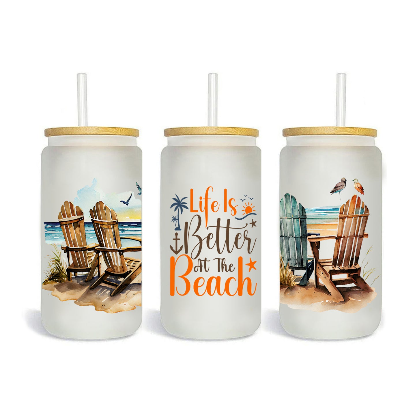 Life On The Beach - Frosted Glass Can - 16 oz.